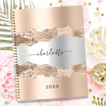 Rose gold silver metal agate marble name 2025 planner<br><div class="desc">Rose gold and faux silver metal and agate,  marble stone print as background.  Personalize and add your name. The name is written with a modern hand lettered style script.</div>