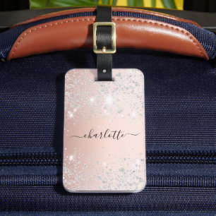 Rose gold silver name script luggage tag