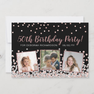 Rose Gold Silver Photo Collage 50th Birthday Invitation
