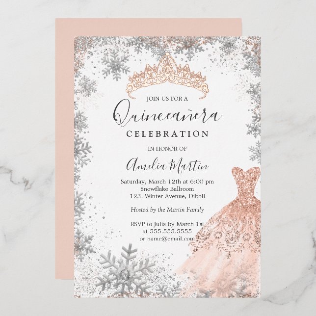 Rose Gold Silver Snowflake Winter Quinceanera  (Front/Back)