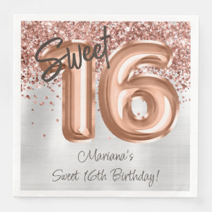 Rose Gold Silver Sweet 16th Birthday Party Napkin