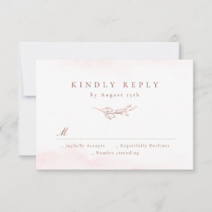 Rose gold simple elegance botanical leaves wedding RSVP card