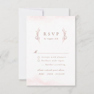 Rose gold simple elegance botanical wedding RSVP card