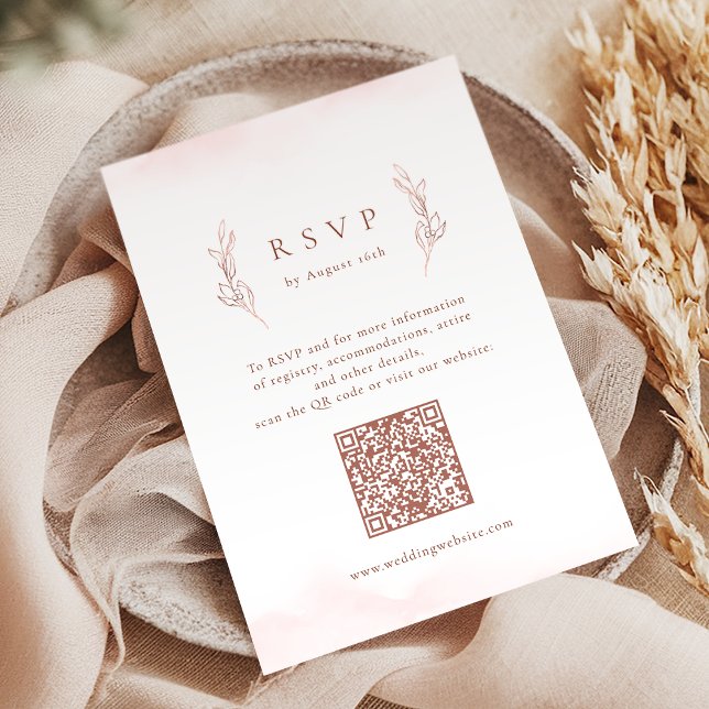 Rose gold simple elegant botanical QR code wedding RSVP Card (Rose gold simple elegant botanical QR code wedding RSVP Card)