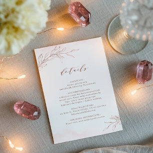 Rose gold simple elegant botanical wedding details enclosure card