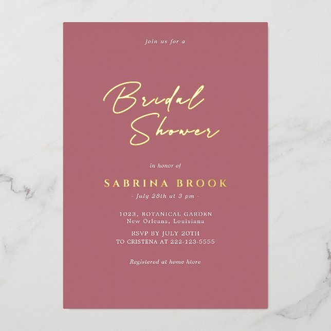 Rose Gold |  Simple Minimalist Bridal Shower  (Front)