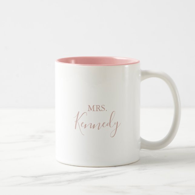 Rose Gold Simple Minimalist Mrs Newlywed Bride   Two-Tone Coffee Mug (Right)