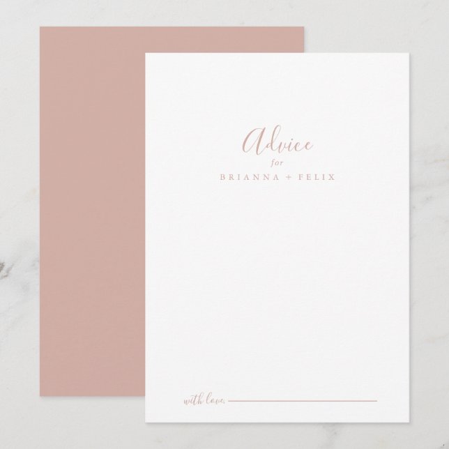 Rose Gold Simple Minimalist Wedding Advice Card (Front/Back)