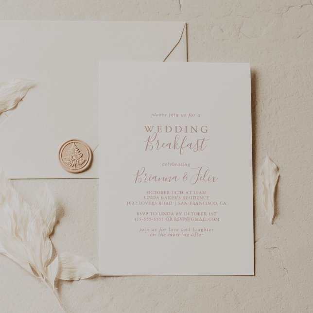Rose Gold Simple Minimalist Wedding Breakfast  Invitation (Creator Uploaded)