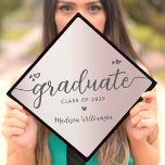 Rose Gold Simple Modern Elegant Script Chic Hearts Graduation Cap Topper<br><div class="desc">Your favourite grad will stand out and make a statement when they wear this graduation cap topper! Let them celebrate their milestone with this girly, stunning, simple, modern, custom graduation keepsake. A fun, playful visual of soft grey script handwriting and cute, playful hearts, along with her name and class year,...</div>
