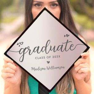 Rose Gold Simple Modern Elegant Script Chic Hearts Graduation Cap Topper