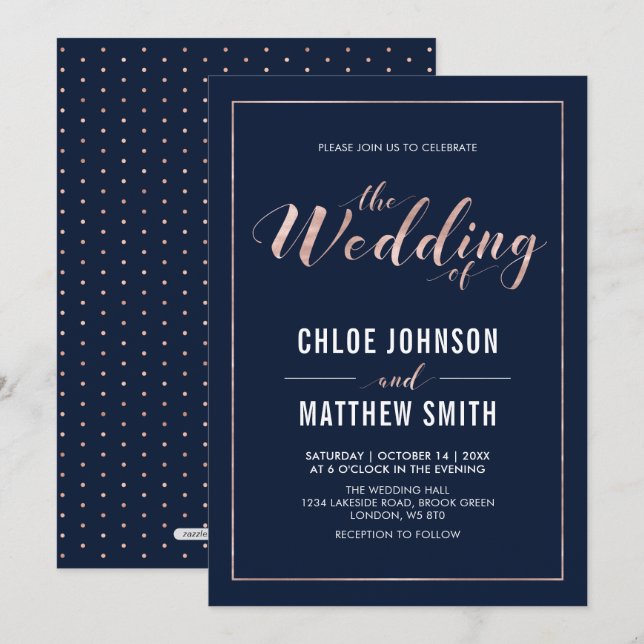 Rose Gold | Simple Modern Typography Wedding Invitation (Front/Back)