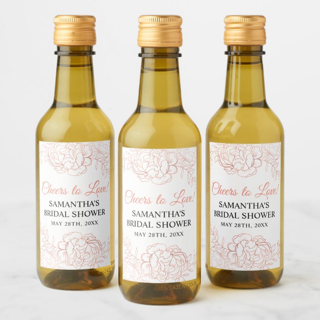 Rose Gold Sketched Flower Favour Mini Wine Label (Bottles)
