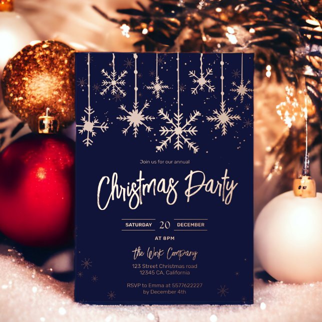 Rose gold snow elegant christmas corporate holiday (Rose gold snow elegant christmas corporate holiday foil invitation)
