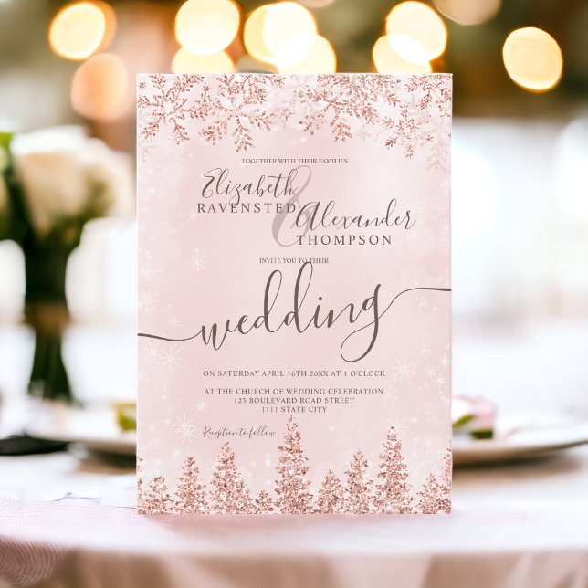 Rose gold snow pine Christmas winter wedding Invitation (Rose gold snow pine Christmas winter wedding Invitation)