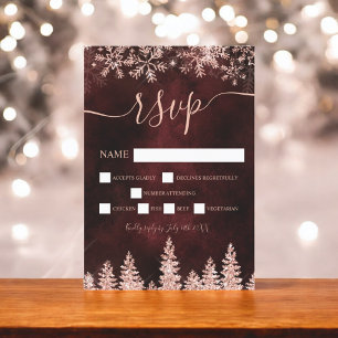 Rose gold snow pine red Christmas winter rsvp Card