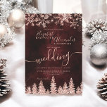 Rose gold snow pine red Christmas winter wedding Invitation<br><div class="desc">Time to celebrate your winter wonderland wedding theme with this luxury rose gold glitter snowflakes sparkles and rose gold glitter pine tree forest on an elegant festive red burgundy watercolor background,  featuring a modern cool script font typography.</div>