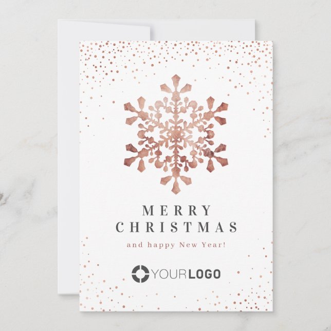 Rose Gold Snowflake Business Christmas cards (Front)