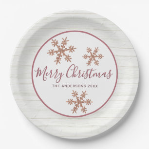 Rose Gold Snowflake Chic Holiday Elegant Party Paper Plate