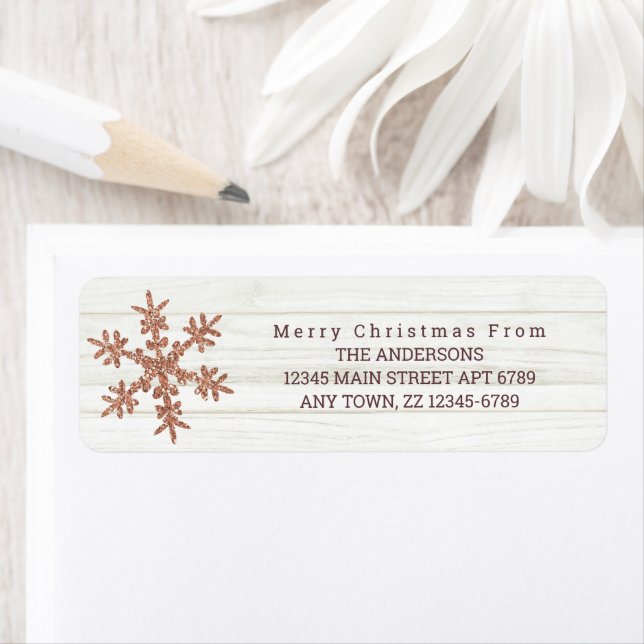 Rose Gold Snowflake Chic Rustic Wood Holiday (En situation)