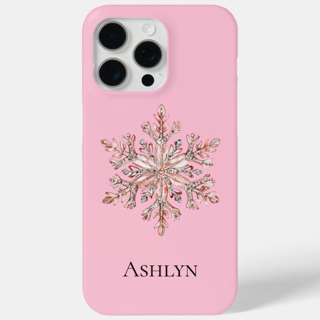 Rose Gold Snowflake Christmas Name Case-Mate iPhone Case (Back)