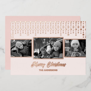 Rose Gold Snowflake Christmas Photo Foil Foil Holiday Card
