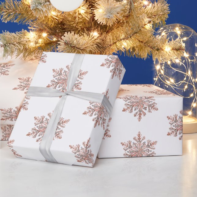Rose Gold Snowflake Christmas Trees Wrapping Paper (Holidays)
