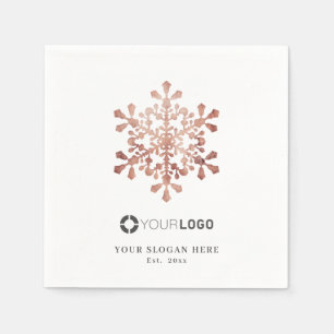 Rose gold snowflake company logo Christmas Napkin
