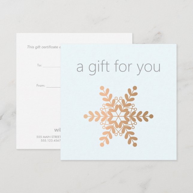Rose Gold Snowflake Holiday Gift Certificate (Front/Back)