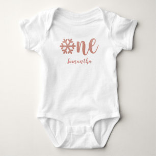 Rose Gold Snowflake Winter First Birthday for Girl Baby Bodysuit