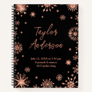 Rose Gold Snowflakes Baby Birth Statistics Notebook