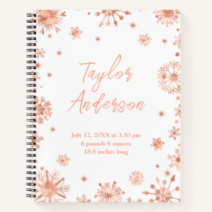 Rose Gold Snowflakes Baby Birth Statistics Notebook