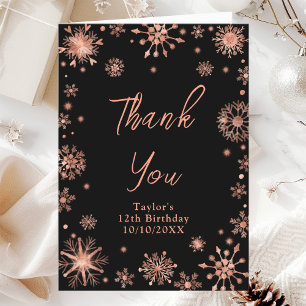 Rose Gold Snowflakes Birthday Party Thank You Card