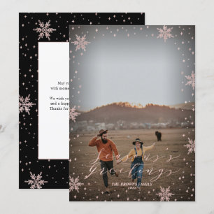 Rose Gold Snowflakes Holiday Photo Greeting Card
