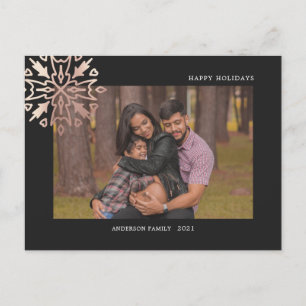 rose gold snowflakes holiday photo postcard