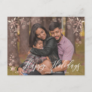 rose gold snowflakes holiday photo postcard