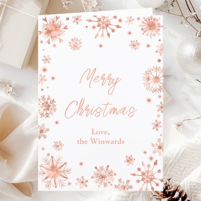 Rose Gold Snowflakes Merry Christmas Holiday Card (Creator Uploaded)
