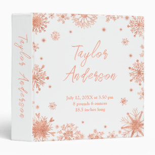 Rose Gold Snowflakes on White Birth Stats Binder