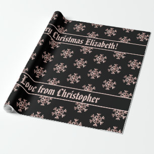 Rose Gold Snowflakes Pattern Christmas Black Wrapping Paper