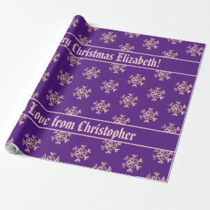 Rose Gold Snowflakes Pattern Christmas Purple Wrapping Paper