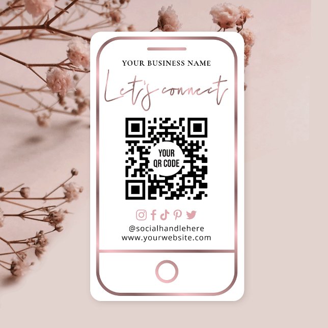 Rose Gold Social Media QR Code Connect With Us Business Card (Creator Uploaded)