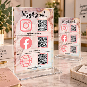 Rose Gold Social Media Sign Businessn Table Card
