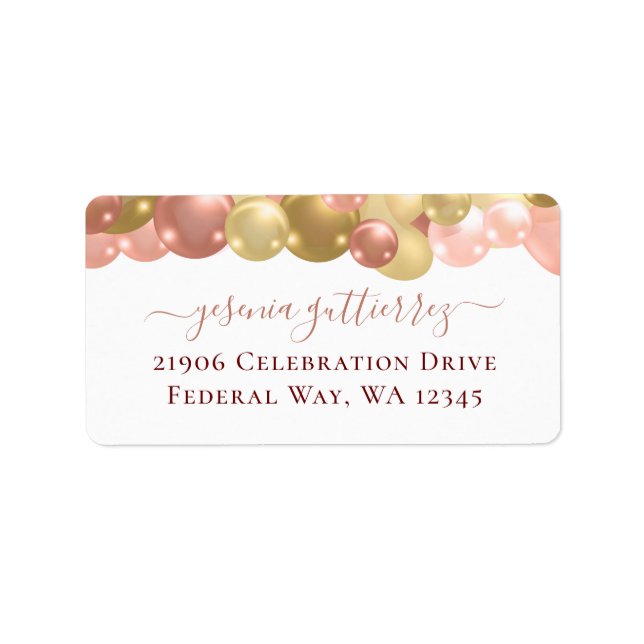 Rose Gold Sparkle Balloon Return Address Label (Front)