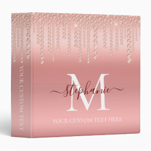 Rose Gold Sparkle Diamond Monogram Script Binder