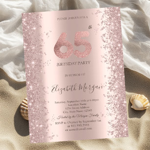 Rose Gold Sparkle Diamonds 65th Birthday Invitation