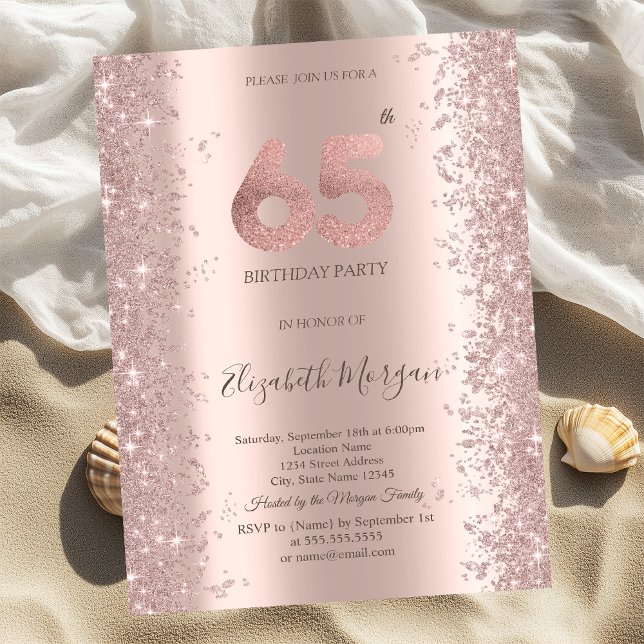  Rose Gold Sparkle Diamonds 65th Birthday  Invitation (Creator Uploaded)