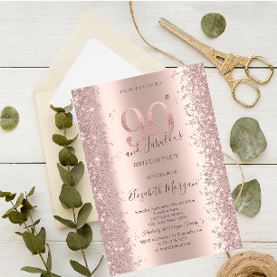  Rose Gold Sparkle Diamonds 90th Birthday  Invitation