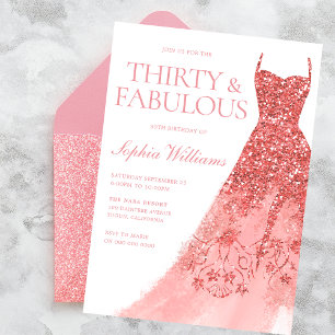 Rose Gold Sparkle Dress 30th Birthday Party Invitation