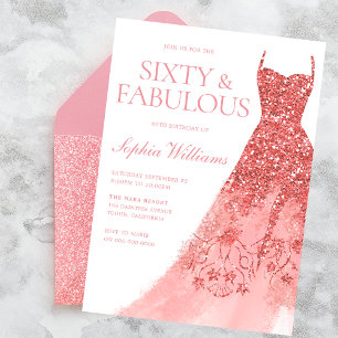 Rose Gold Sparkle Dress 60th Birthday Party  Invitation