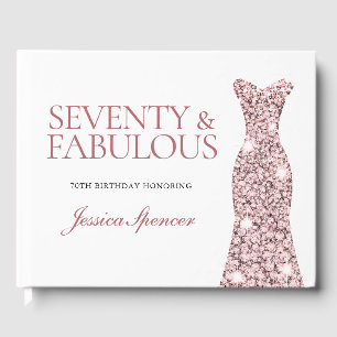 Rose Gold Sparkle Dress 70th Birthday Party Guest Book